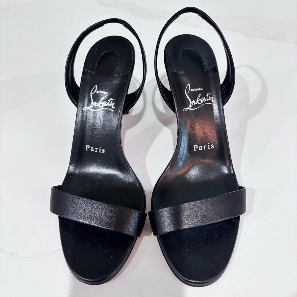 Christian Louboutin Black Leather Single-Strap Slingback Heels